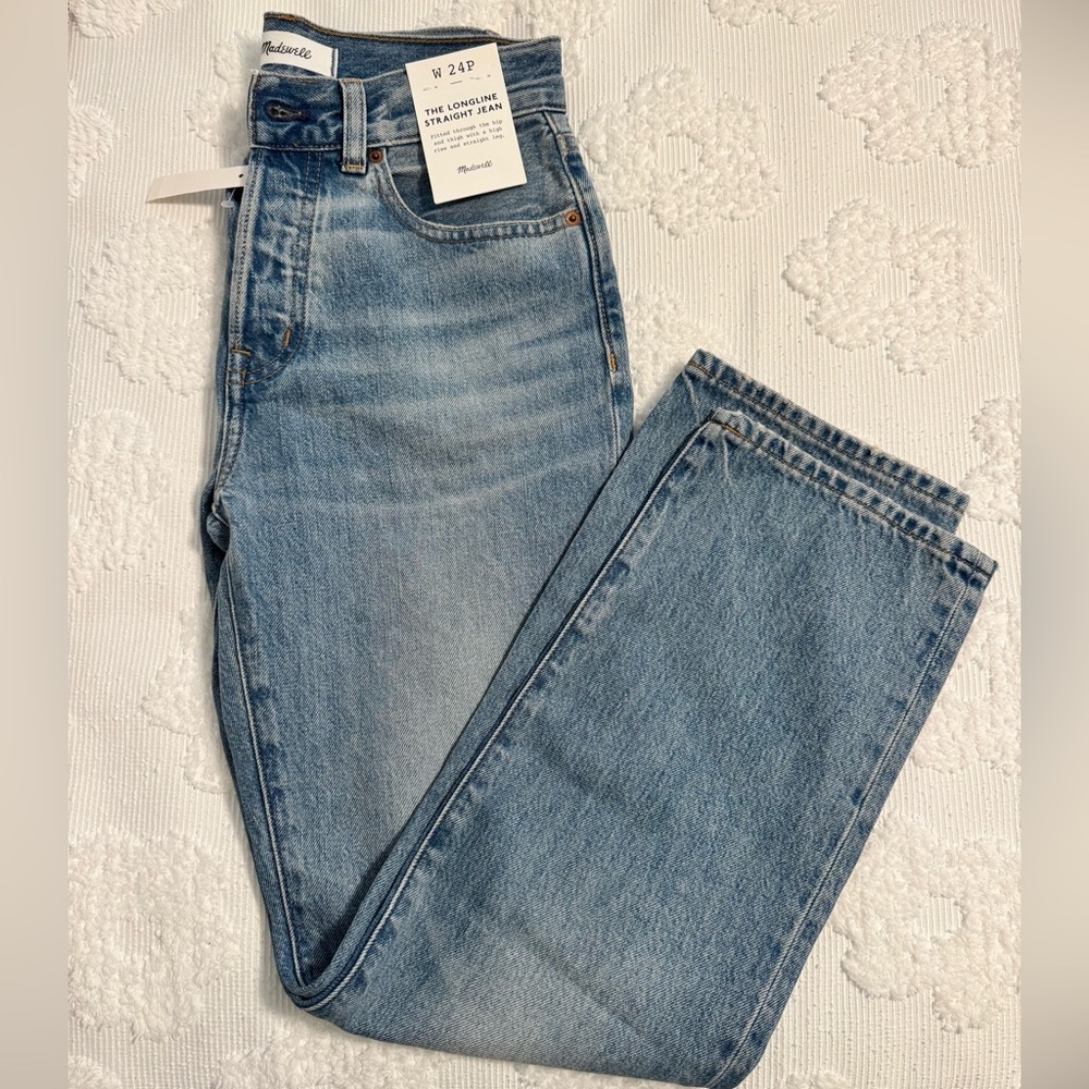 NWT Madewell Petite Longline Straight Jean in Atlin Wash